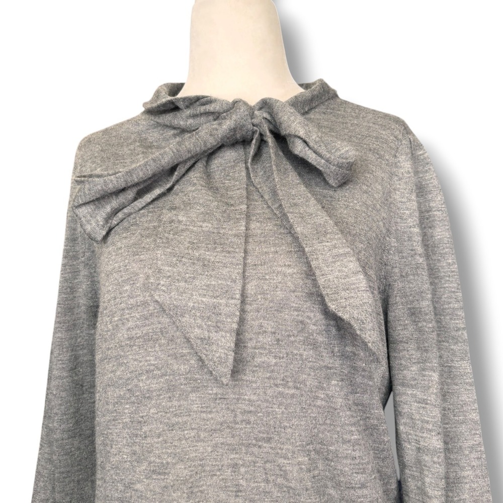 CO Essentials Heather Grey Cashmere Bow Neck Long Sleeve Knit Sweater Minimalist